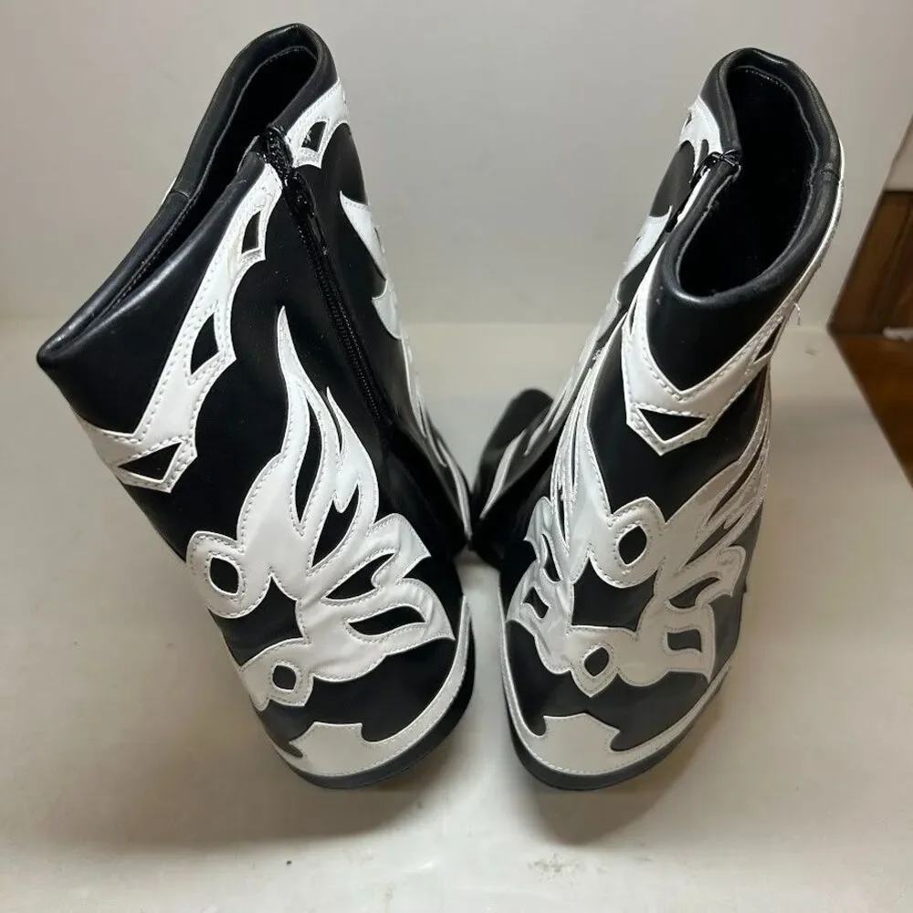 INC Womens 7 M Black White Smooth Jadiza Western High Heel Boots DISPLAY QK0